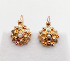 Dormeuses antique or rose 18k fleur et perle (circa 1900)