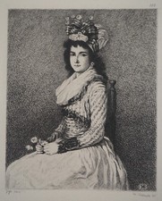 Francisco GOYA : Jeune femme à la rose, GRAVURE signée, Durand Ruel, 1873