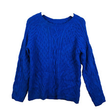 Vintage Pull cable unisexe taille 48 cm poitrine bleu 100% acrylique jumper blue