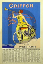 PLAQUE ALU REPRODUISANT UNE AFFICHE GRIFFON CALENDRIER 1923 TROMPETTE CYCLE MOTO