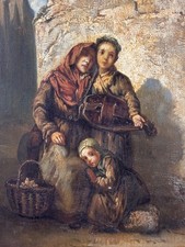 Tableau ancien d'aprés ALEXANDRE ANTIGNA portrait famille Vielle à Roue village