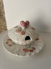 ANCIEN Confiturier Sucrier en BARBOTINE SARREGUEMINES à Décor de Cerise Deco