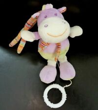 Z. DOUDOU PELUCHE MUSICAL BABYSUN baby sun VACHE MAUVE VERT 17cm - ETAT NEUF *