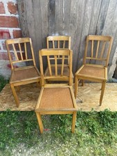 Série de 4 Chaises Anciennes Bistrot Style BAUMANN Bois Années 60 Vintage #C572