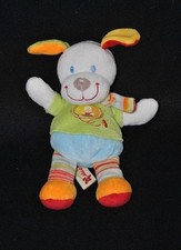 Peluche doudou chien blanc NICOTOY vert bleu écharpe rayée papillon 20 cm NEUF