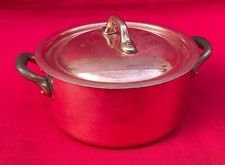 French 2mm COPPER Small Stock Pot Round Tin Lined + Stainless Steel Lined LID
