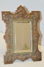 -SUPERBE PETITE GLACE CADEAU DE MARIAGE XIXe BRONZE Cuivré NID COLOMBES VITRINE