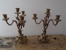 ANCIENNE PAIRE DE BOUGEOIR CHANDELIER STYLE ROCAILLE BRONZE 4 FEUX