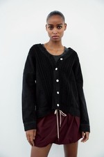 Veste en jean oversize noire lavée Zara pour femme taille L détails en tricot...