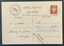 WW2 - Carte INTERZONE PAR AVION / TAXE 1f50 / MAROC CASABLANCA / Relations 1943
