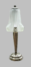 French Art Deco lamp 14" tall geometric design bronze base LELEU attributed 1930