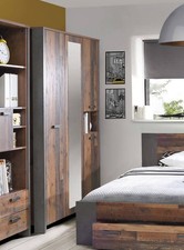 Armoire Enfant Chambre 156Cm Bois Ancien Vintage Béton Gris Foncé