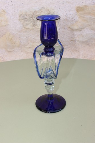 Bougeoir verre souffle bleu