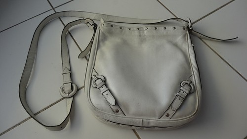 Sac pochette cuir blanc zippé - cuir,
