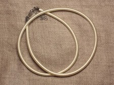 1pc - Collier Tour de cou 46cm Tissu Satin Soie Rond 3mm Blanc Crème Ivoire - 74