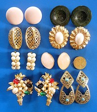 Lot Bijoux VINTAGE Dorés Rétro CLIPS FANTAISIE COSTUME Gilded EARRINGS Jewelry