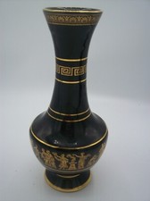 Vase décoratif style grec antique - céramique noire - fait main 24 carats or