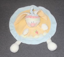 doudou plat lapin  jaune bleu