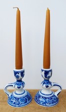 Bougeoirs vintages en porcelaine fine de Delft