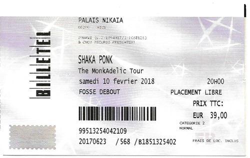 Billet concert shaka - ponk, nice