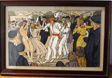Beau Pochoir en Couleur Signé Pablo TILLAC (1880-1969) Fête de Village Danseurs
