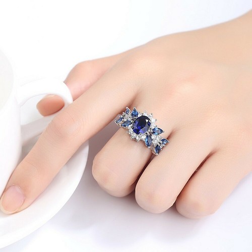 Bague zircon cubique - -, bleu