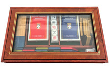 Boîte à cartes de jeu poker bridge en bois verre vintage avec jetons noir