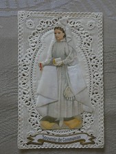 Image pieuse canivet dentelle souvenir communion aube tissus