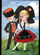 ALSACE (67 / 68) ALSACIENNE & VOL de CIGOGNES / Carte postale Brodée vers 1960