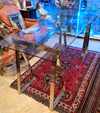 Meuble bureau année 90 en métal et verre long 150 prof 65 haut 75 cm