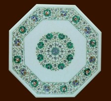 23 " Marbre Café Centre Table Top Floral Incrustation Demi-Précieuses Pierres