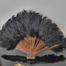 EVENTAIL Ancien Plumes Autruche Noires 1900 HAND FAN VENTAGLIO