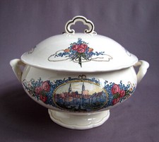 Soupière 1920 Service Obernai 4 Fleurs Myosotis Alsace Faïence de Sarreguemines