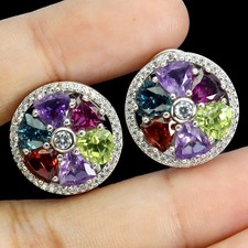 925 Argent Sterling Boucles Trilliant Améthyste 5mm Péridot Précieuse Bijoux