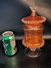 Empoli Murano Italien Art Verre à Couvercle Orange Candy Compote 10 IN Grand