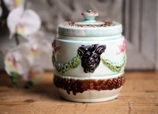 Antique Majolica Pot French Canister with Ram Head