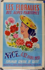 AFFICHE ORIGINALE  LITHOGRAPHIQUE FLORALIES de NICE par R ACCARD