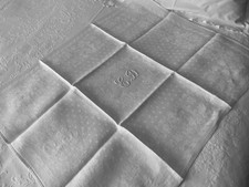 Linge Ancien 1 Petite Nappe Sur Nappe De Mariage Damassé De Soie Monogramme E D