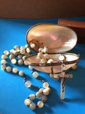 Chapelet Ancien avec Boite Ecrin Oeuf en Nacre XIXème Siècle