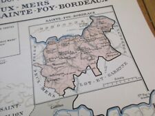 CARTE OENOLOGIE VINICOLE BORDEAUX GRAVES ENTRE DEUX MERS 45X64 ATLAS LARMAT 1943