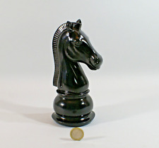 STATUETTE TETE DE CHEVAL EN BOIS, noir laqué, style jeu d'échec, 19 cm
