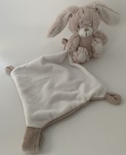 ?EXCELLENT ÉTAT TEX Baby Doudou Lapin Plat Marron Chiné Beige Blanc Mouchoir