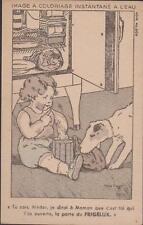 CHROMO ANCIEN PUBLICITAIRE FRIGELUX LE REFRIGERATEUR IMAGE A COLORIAGE A L'EAU-