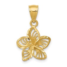 Pendentif Charm Plumeria Fleur Jardin En Or Jaune 14K Avec Découpe De Diamant