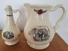 Pichet  et petit flacon à huille en faïence Sarregemines Obernai tbe