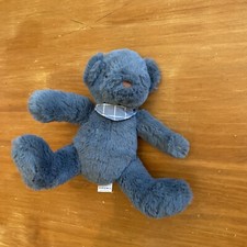 Peluche Doudou Ours Assis bleu Foncé foulard Bandana carreaux 20cm Primatis B