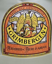 PLAQUE PUBLICITAIRE GRIMBERGEN  EN METAL / BIERE D'ABBAYE  / COLLECTION 