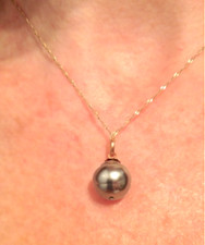 Pendentif Or Jaune Massif 14Ct avec 1 Véritable Perle de Tahiti 1,7 cm 2,13g