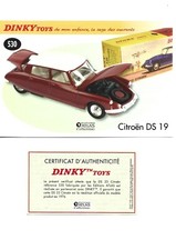 DINKY TOYS Fiche + Certificat