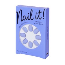 Kit de 24 Faux Ongles Courts Violet Mat + Colle / Glue Purple Mat Coupe Arrondie